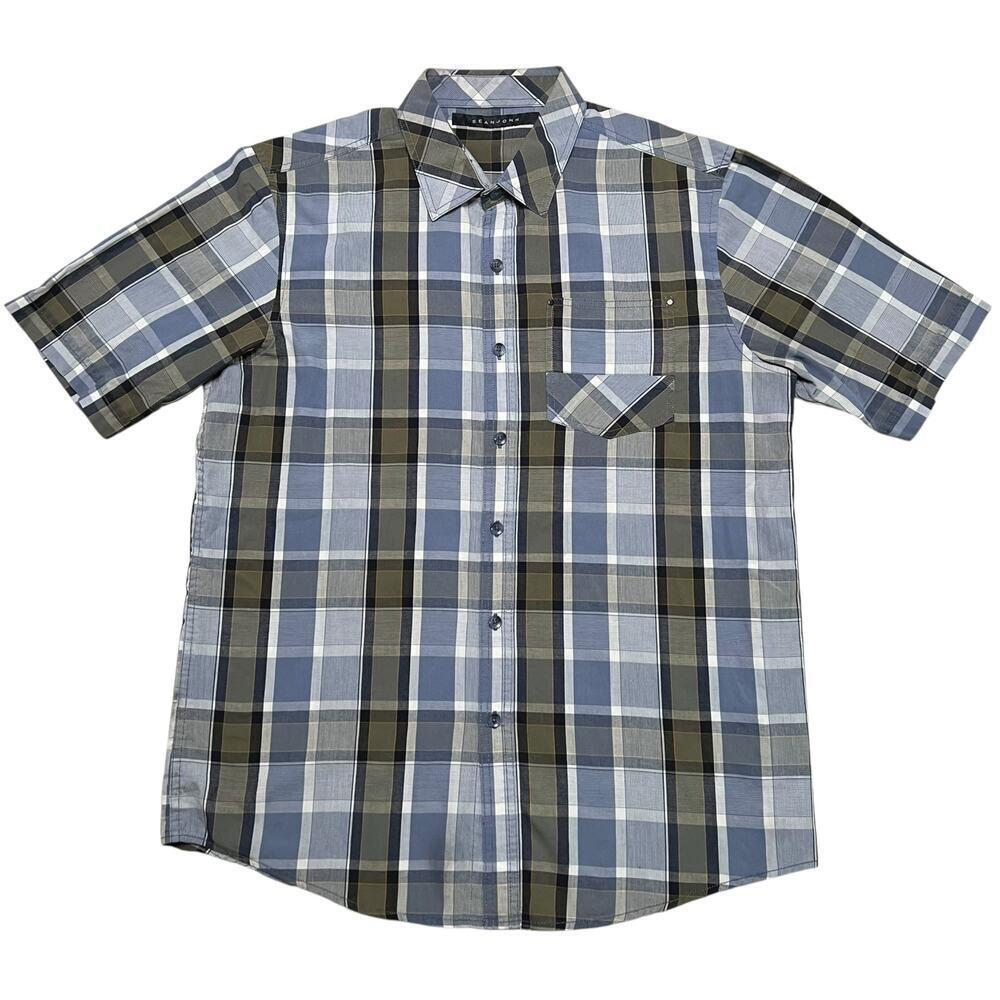Vintage SEAN JOHN Men’s Blue / Gray Plaid Button Up Short Sleeve Shirt - XL